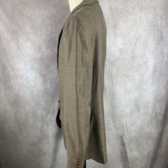 Brooks‎ Brothers Blazer Jacket Men 44RG Brown Houndstooth windowpane Sport Coat - Picture 3 of 14